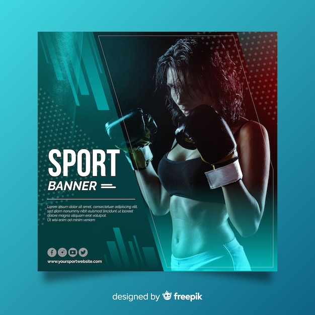 Free vector flat sport banner with photo