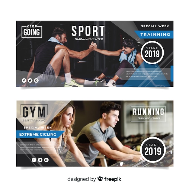 Free vector flat sport banner with photo