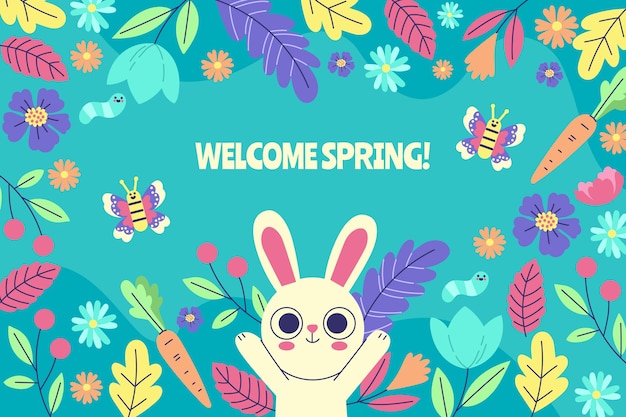 Бесплатное векторное изображение Плоский весенний фон с кроликом
