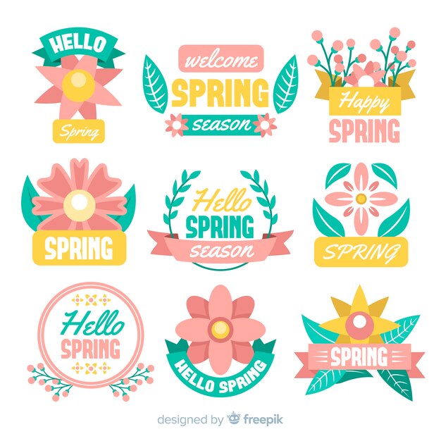 Free vector flat spring badge collection