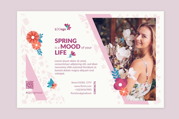 Flat spring banner with floral illustrations