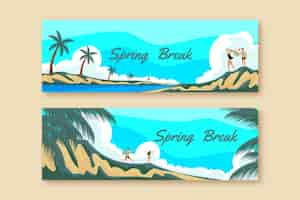 Free vector flat spring break horizontal banners set