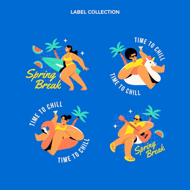 Free vector flat spring break labels collection