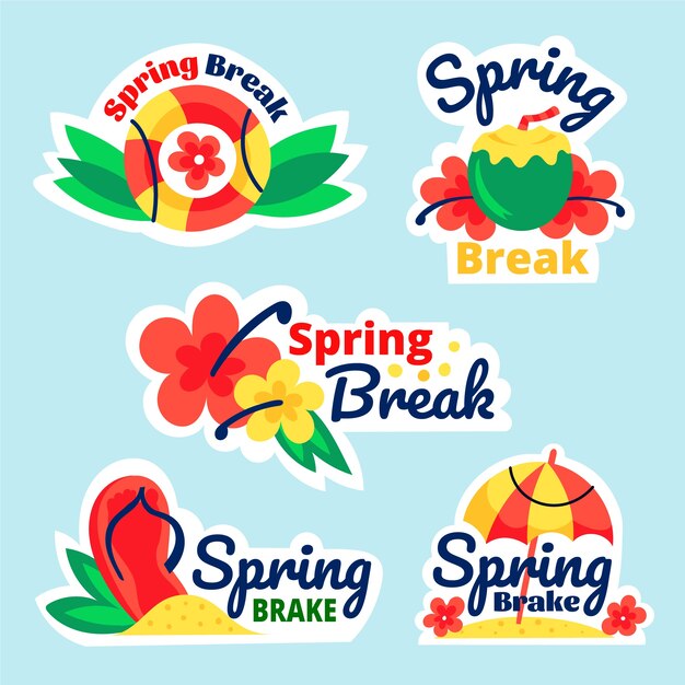 Flat spring break labels collection