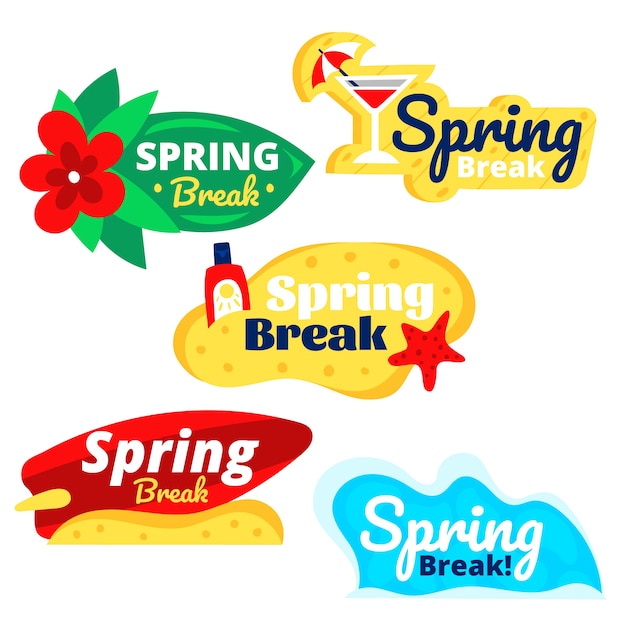 Flat spring break labels collection