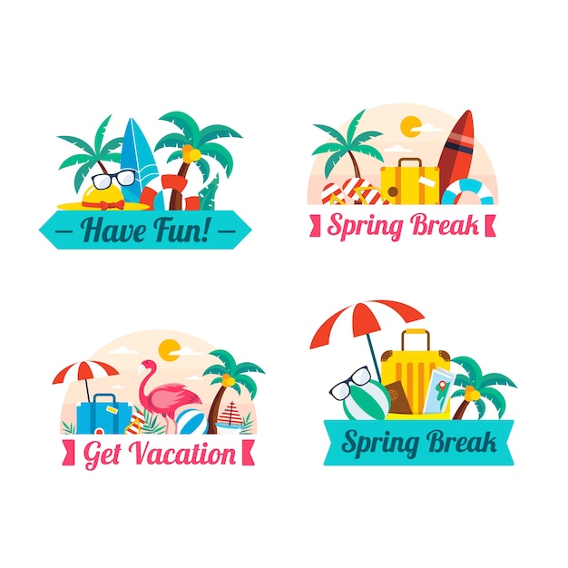 Free vector flat spring break stamps collection