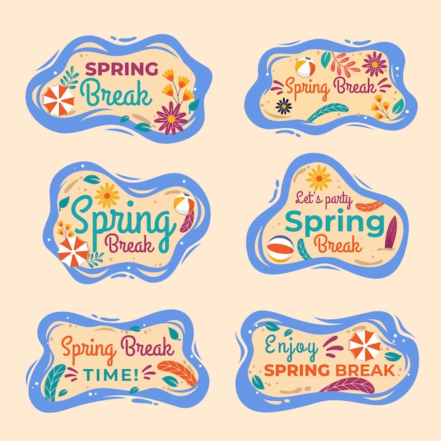 Free vector flat spring break stamps collection