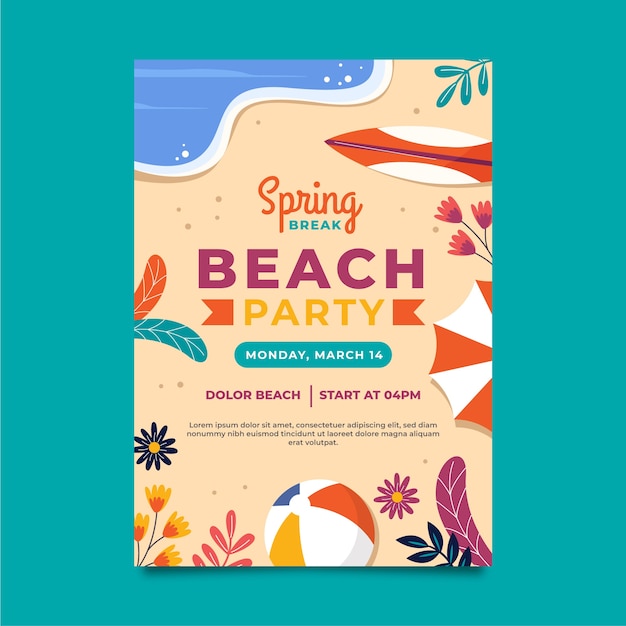 free-vector-flat-spring-break-vertical-flyer-template