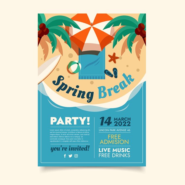 flat spring break vertical flyer template