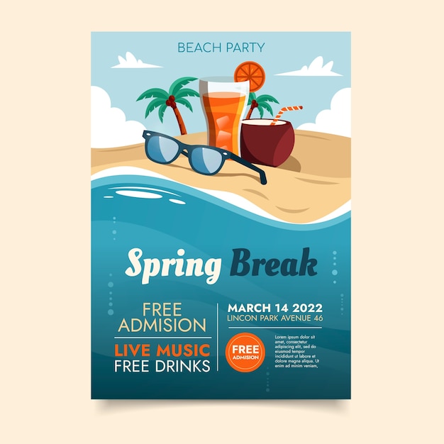 Free vector flat spring break vertical flyer template