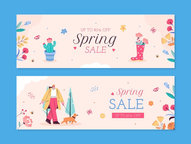 Free vector flat spring celebration horizontal sale banner template