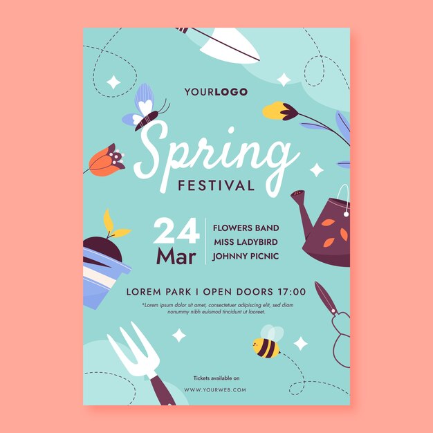 Flat spring celebration vertical poster template