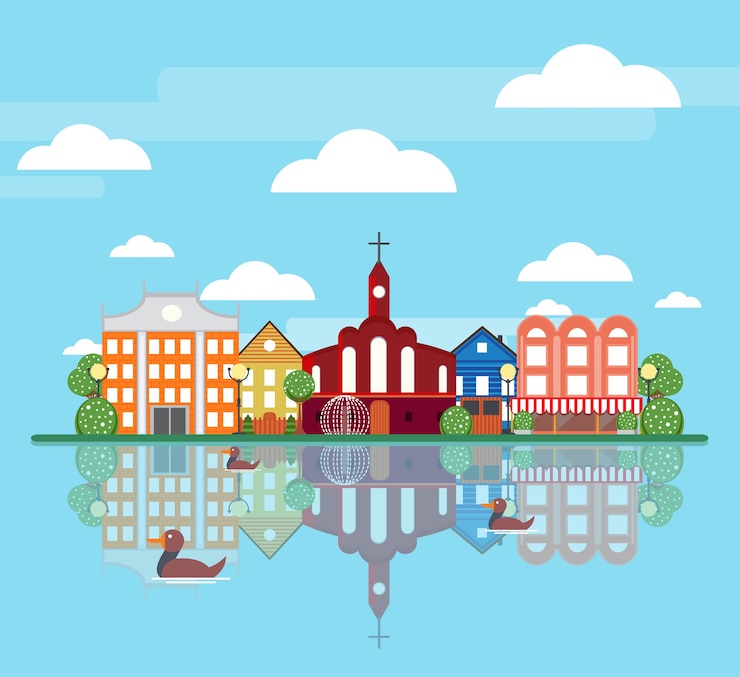 Free Vector flat spring city landscape concept