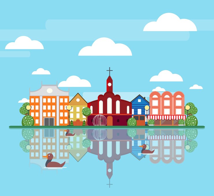 Free Vector flat spring city landscape concept
