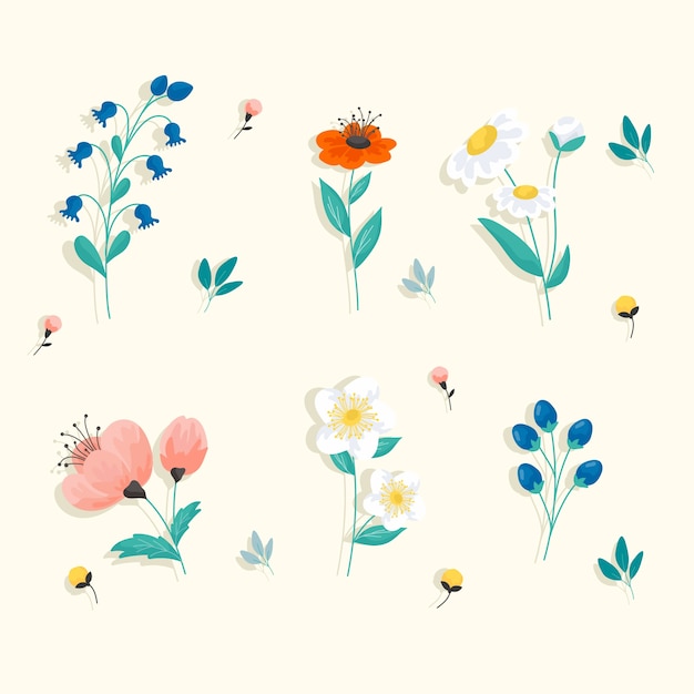 Flat spring flowers set