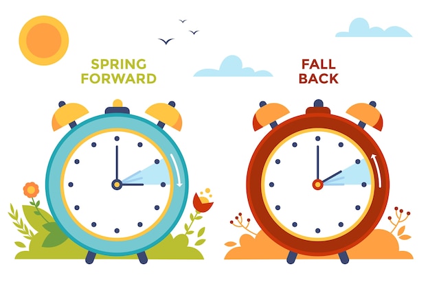 Free vector flat spring forward / fall back illustration