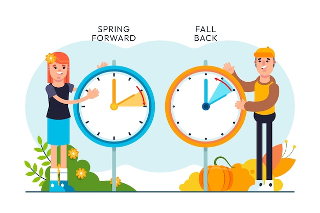 Flat spring forward / fall back illustration