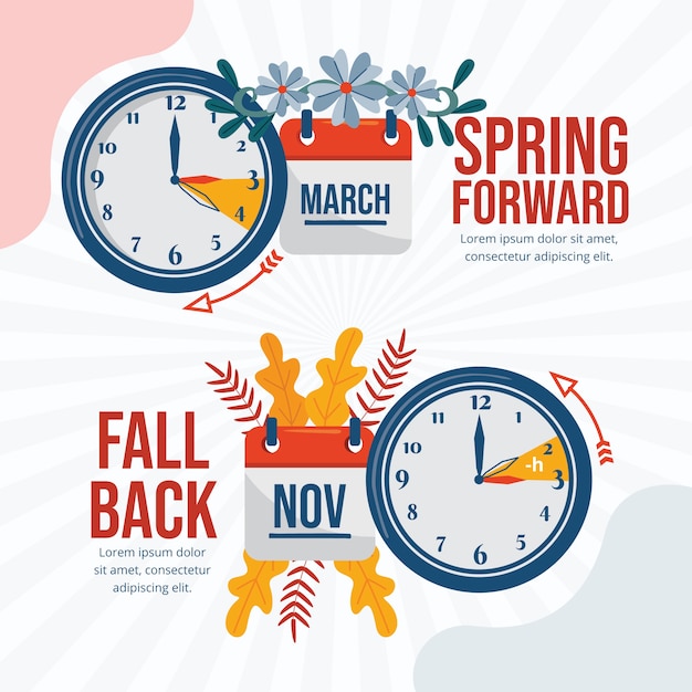 Flat spring forward fall back illustration