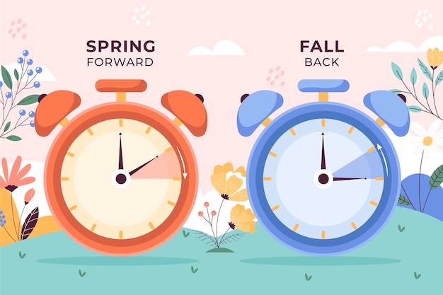 Flat spring forward fall back illustration