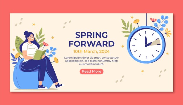 Free vector flat spring forward horizontal banner template