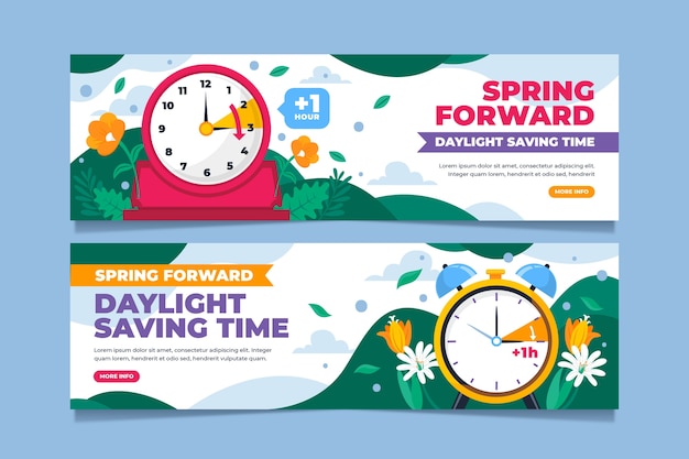 Flat spring forward horizontal banners set