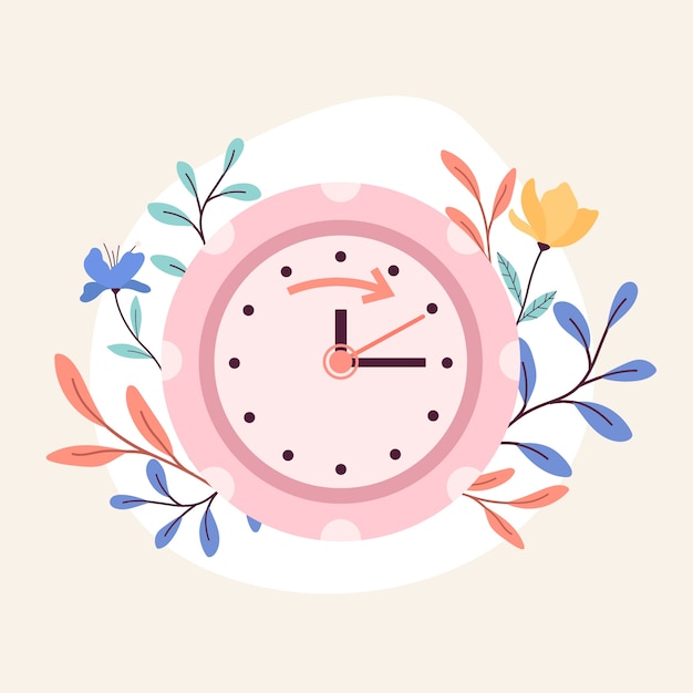 Free vector flat spring forward illustration with clock