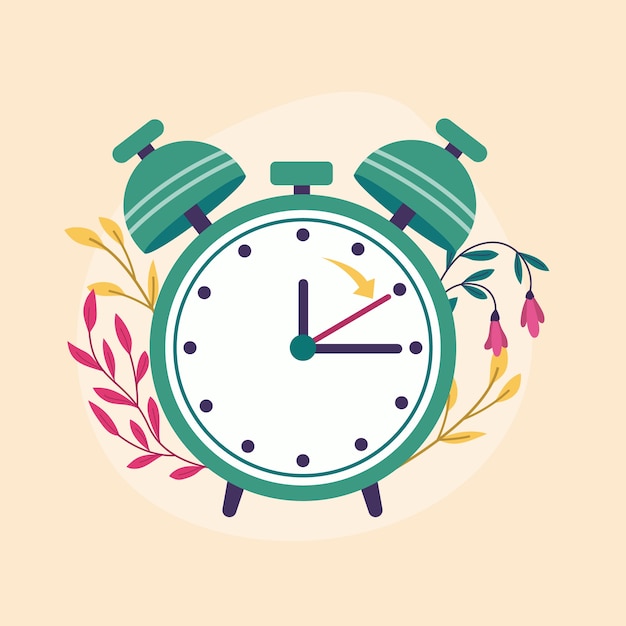 Flat spring forward illustration with clock