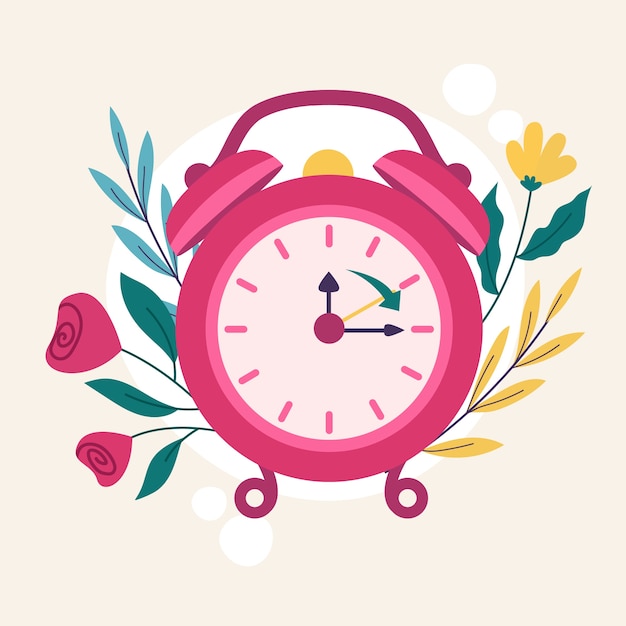 Flat spring forward illustration with clock