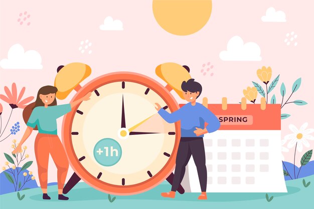 Flat spring forward illustration