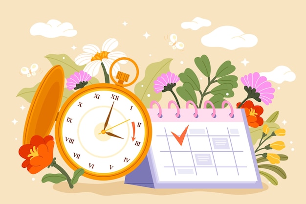 Flat spring forward illustration