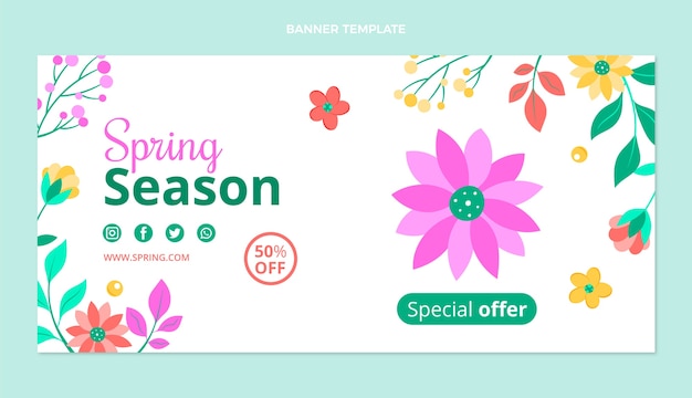 Flat spring horizontal banner template