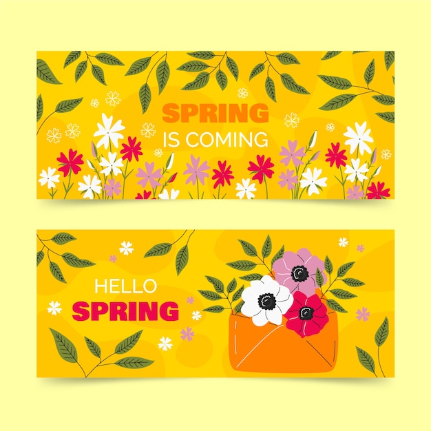 Free vector flat spring horizontal banners set