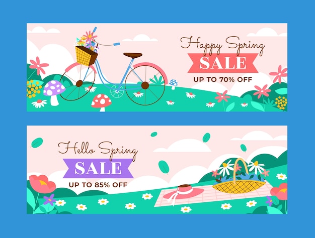 Free vector flat spring horizontal sale banner template