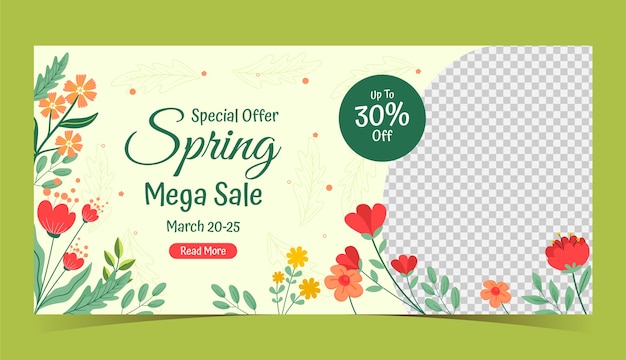 Flat spring horizontal sale banner template