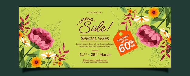 Free vector flat spring horizontal sale banner