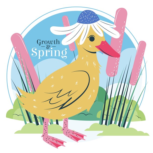 Free vector flat spring illustration with duck