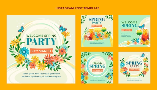 Vettore gratuito collezione di post instagram primaverili piatti