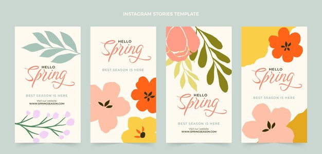 Free vector flat spring instagram stories collection