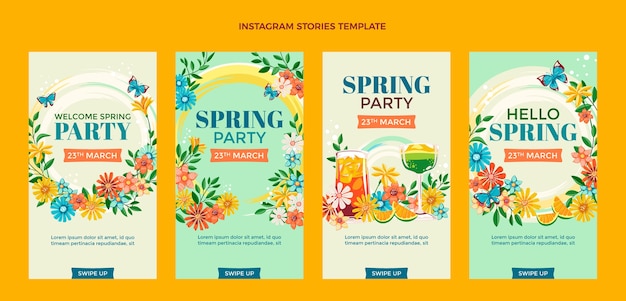Free vector flat spring instagram stories collection