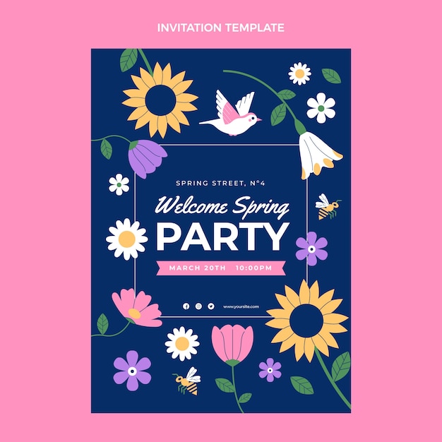 Free vector flat spring invitation template