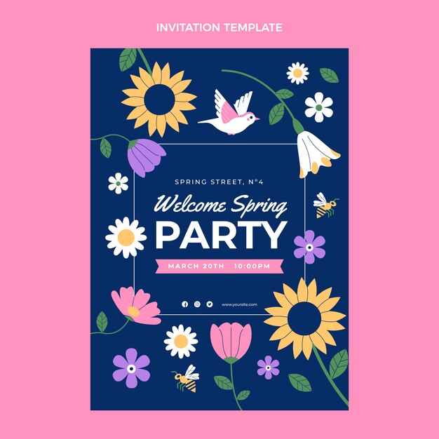 Flat spring invitation template