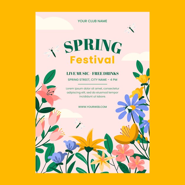 Flat spring invitation template