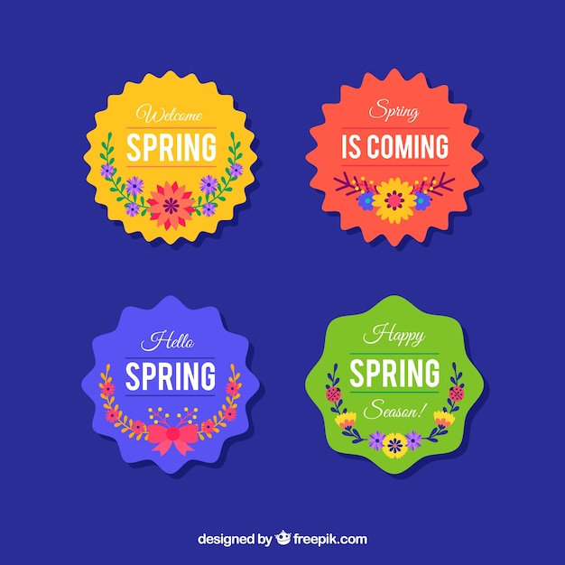 Free vector flat spring label or badge collection