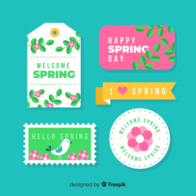 Free vector flat spring label collection