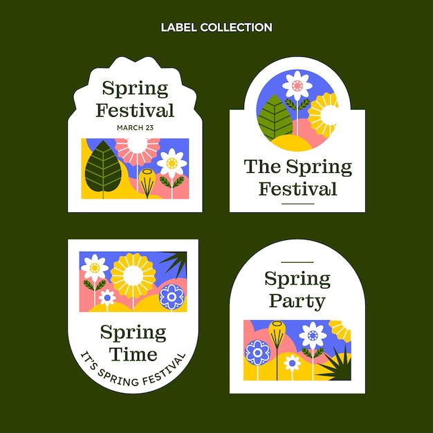 Free vector flat spring labels collection