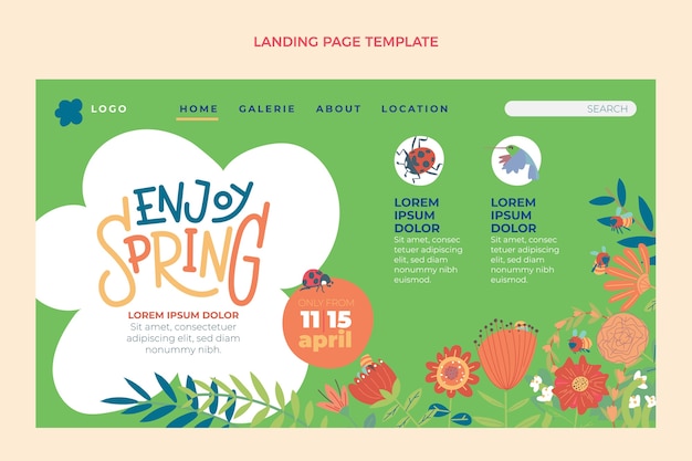 Free vector flat spring landing page template