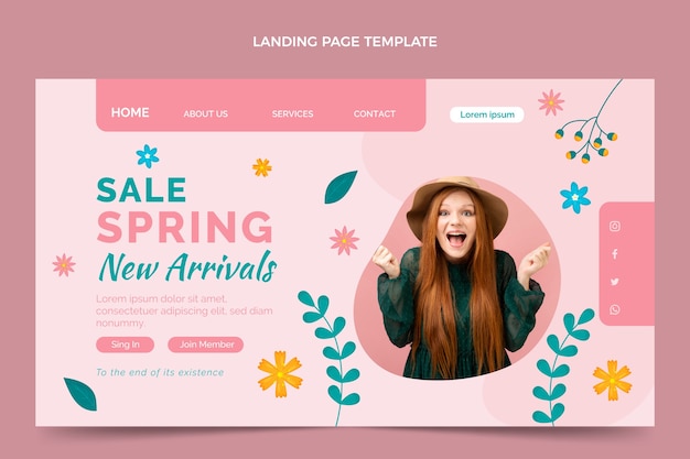 Free vector flat spring landing page template