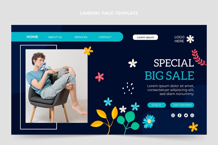 Free Vector flat spring landing page template