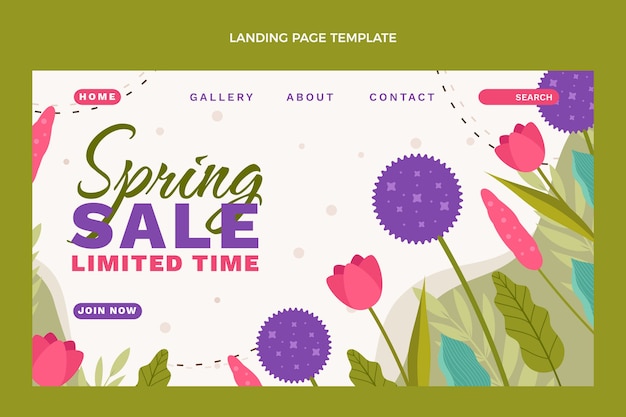 Free vector flat spring landing page template