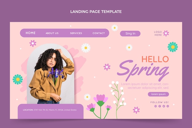 Free vector flat spring landing page template